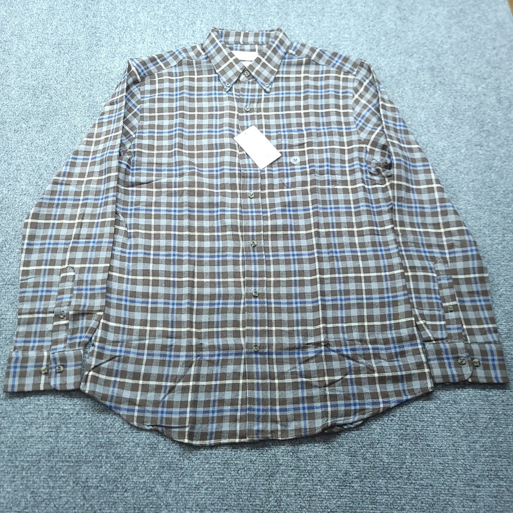 Saddlebred Mens Classic Fit Plaid Flannel Shirt Moto Brown Blue Cotton NWT M